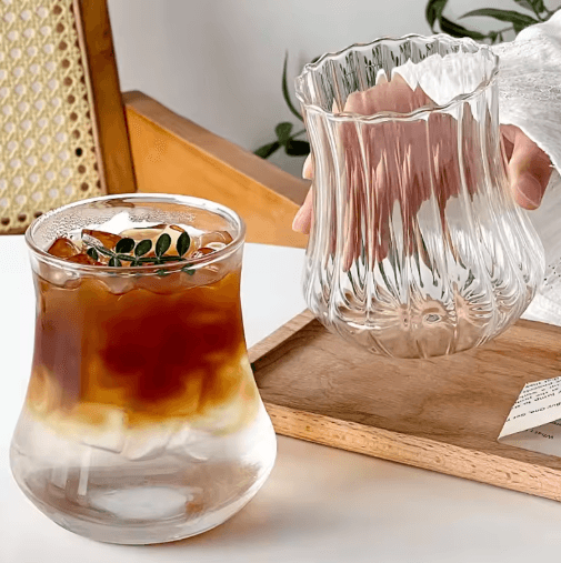 RippleWave Transparent Drinking Glass – Creative Wave Iced Coffee Tumbler