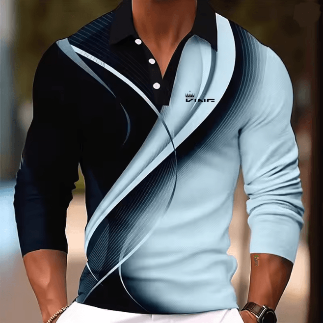 Mens Graphic Long Sleeve Polo Shirt Casual Statement Wear