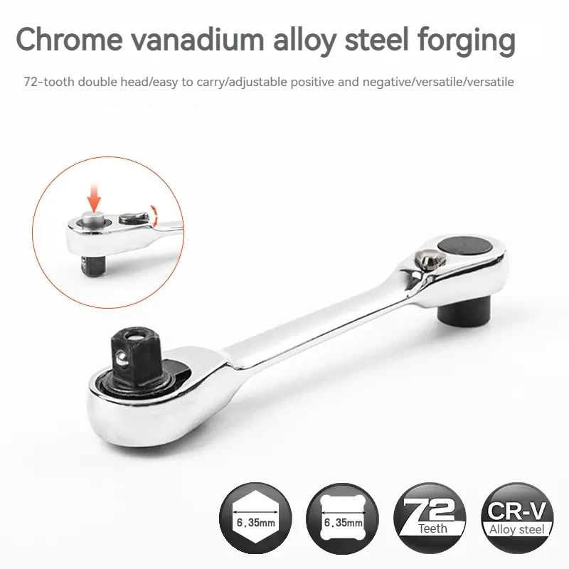 2-in-1 Compact Ratchet Wrench with Socket & Screwdriver Bits