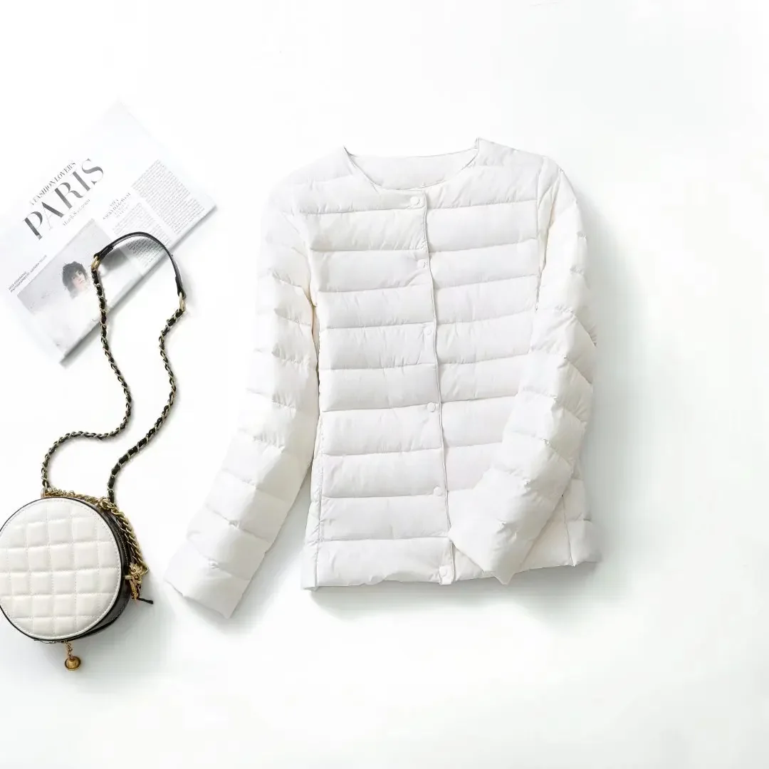Lightweight Packable Down Jacket for Women Slim Fit White Duck Down Winter Coat