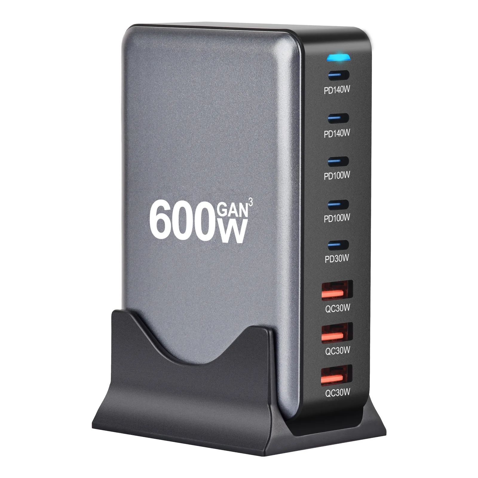 PowerCharge Pro 600W 8-Port GaN USB-C Fast Charger Station