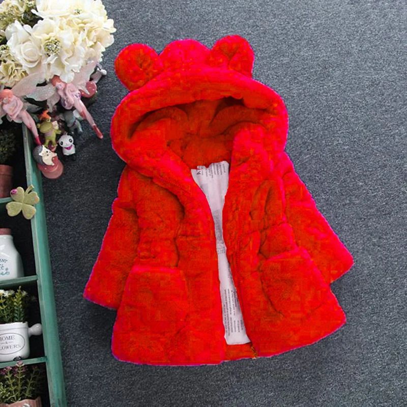 Baby Girls Faux Fur Hooded Winter Coat