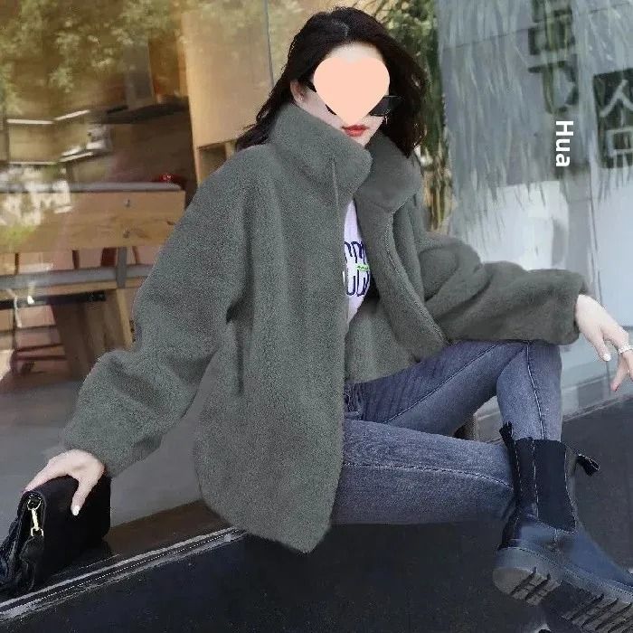 Women thickened fleece zip up stand collar hoodie jacket casual winter outerwear