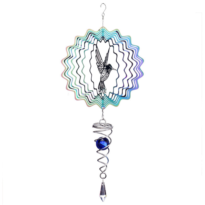 Birds Wind Spinner Hummingbird Wind Chimes Crystal Sun Catcher, Stained Glass Pendant for Garden and Home Decoration