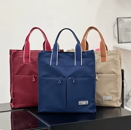Large Capacity Nylon Tote Bag with Multi-Pockets & Zipper Closure for School & Work