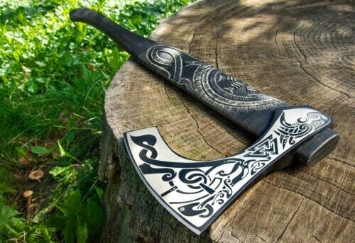 Hand-Forged Damascus Steel Axe Head | Forged Blade with Cutting Edge & Head Width | Premium Viking Style Axe