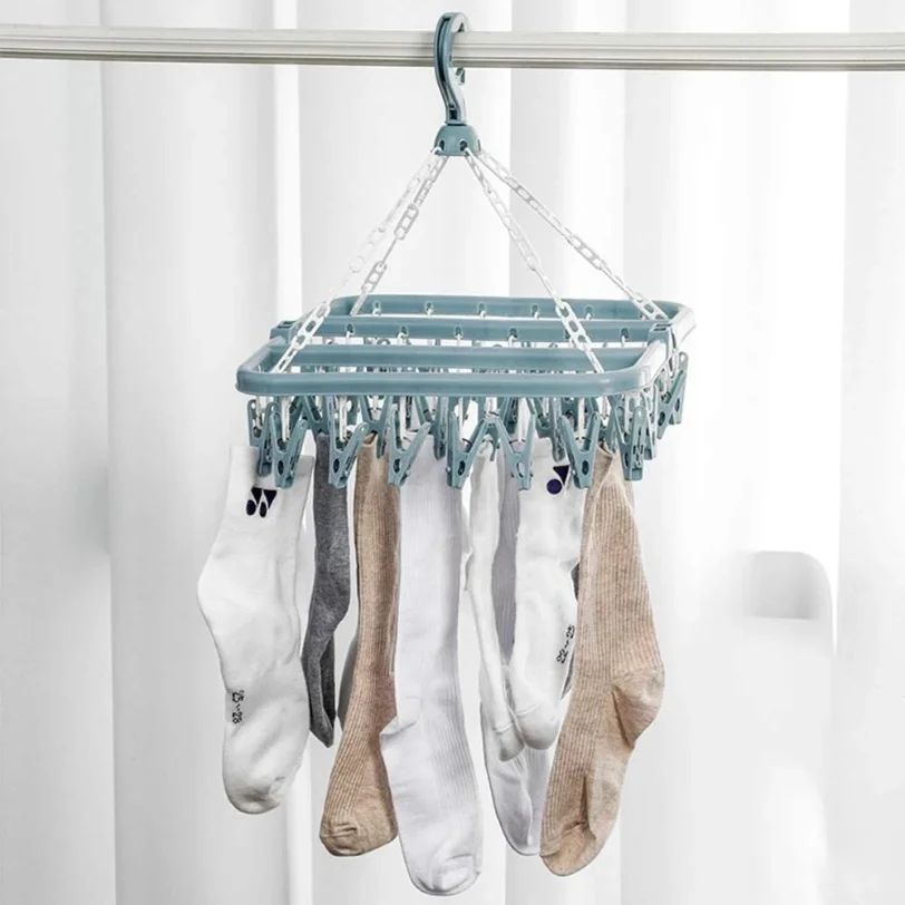 Foldable Clothes Drying Hanger with Multi Clips