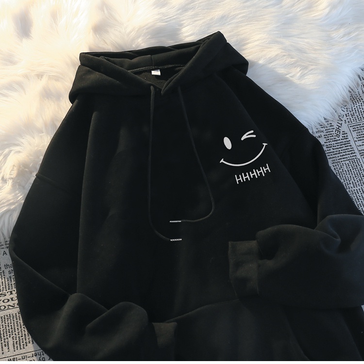 Heavyweight American Hoodie, Men's Smiling Face Pullover, Fashion Couple Thickened Cashmere Sweatshirt