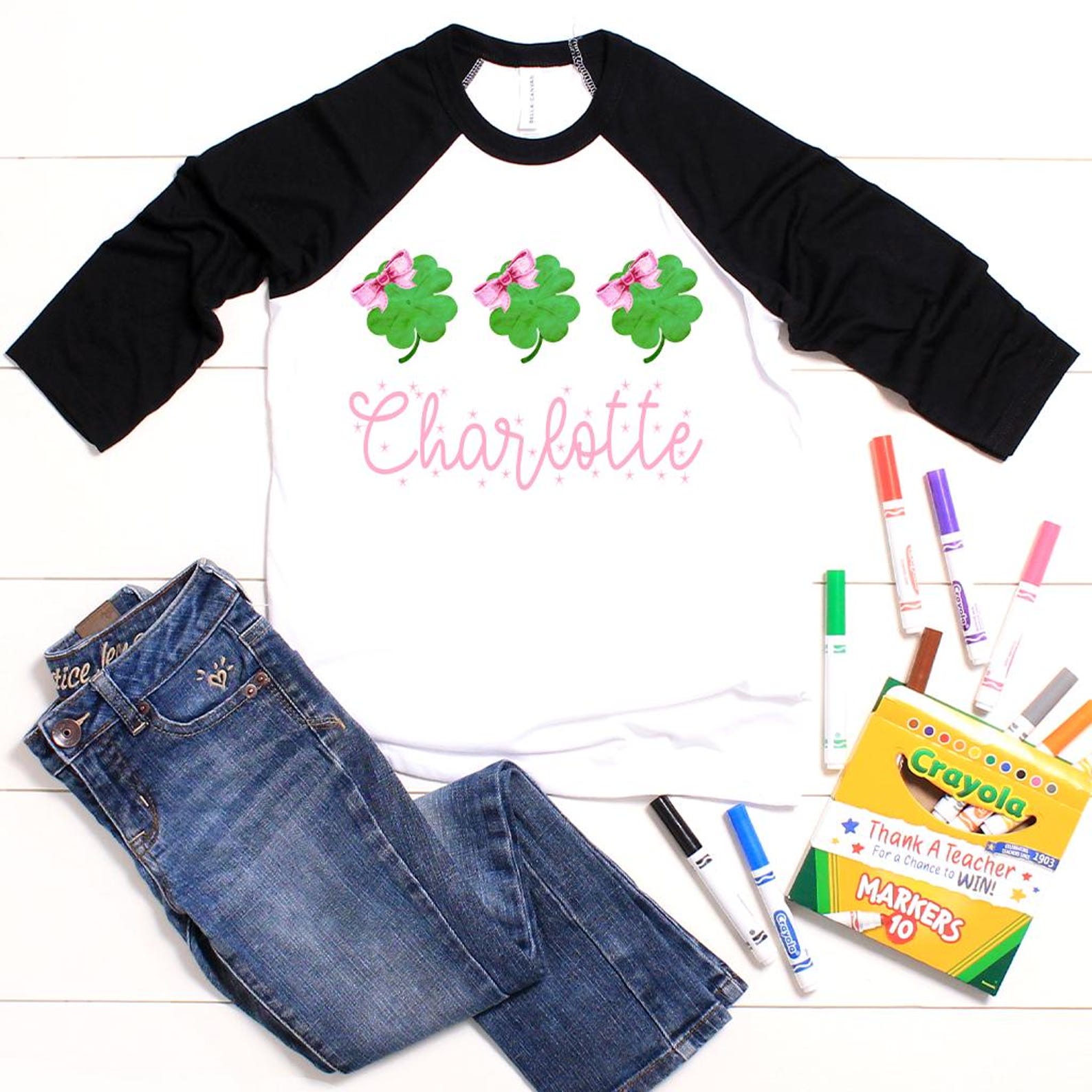 Personalized Girls St. Patricks Day Shirt | Custom Shamrock Toddler Tee Lucky Clover Kids Outfit