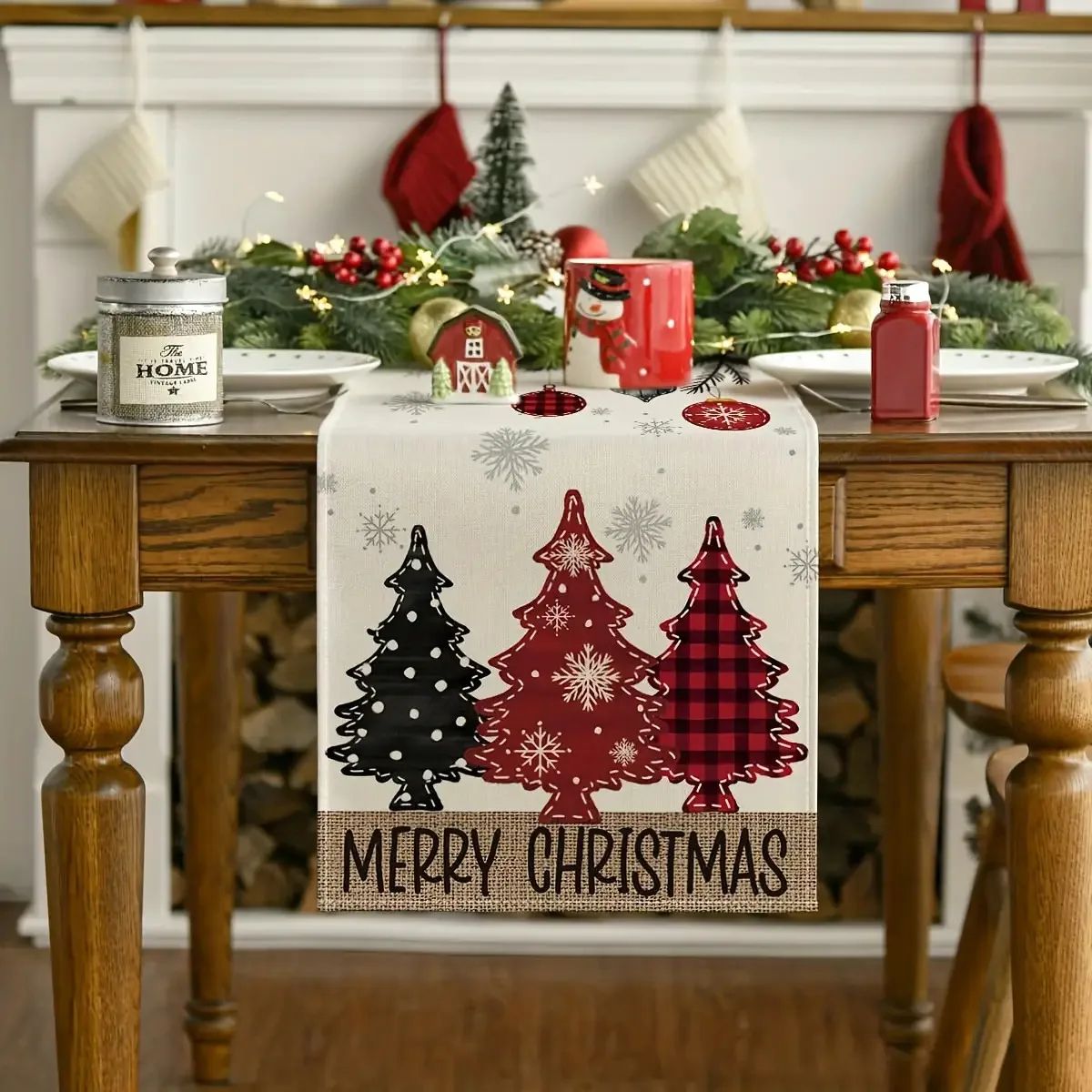 Retro Plaid Christmas Tree Table Runner