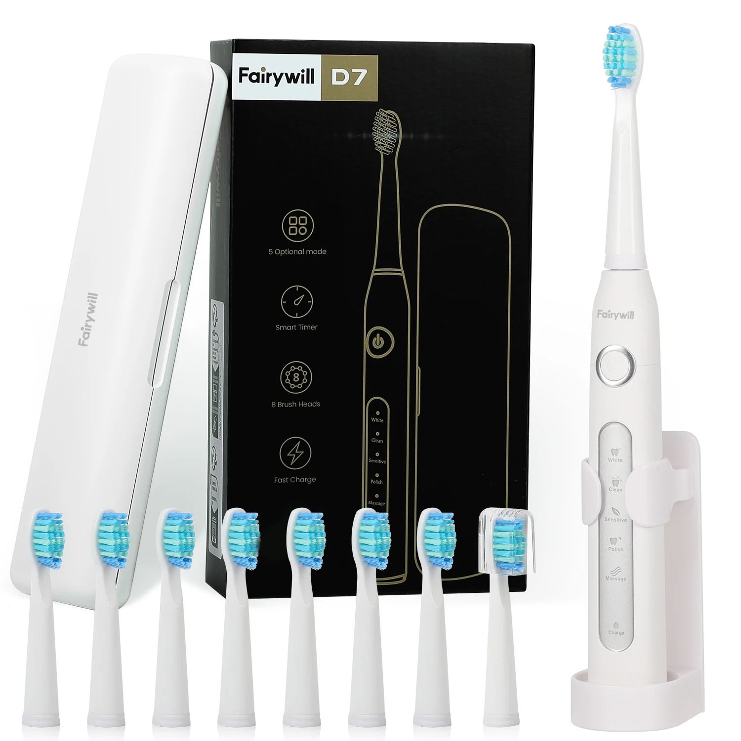 Electric Sonic Toothbrush Set with Travel Case and 10 Brush Heads