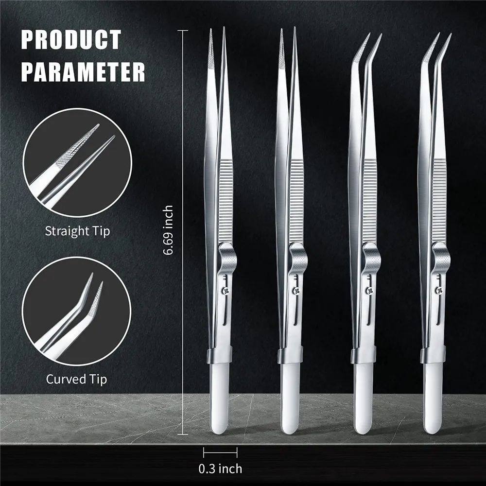 Professional High Precision Stainless Steel Jewelry Tweezers, Sandblasting DIY Diamond Gem Jeweler's Slotted Buckle Tool