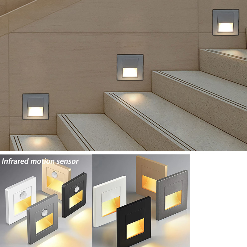 Motion Sensor Night Light, AC 110V-240V LED Recessed Staircase & Bedroom Wall Lamp with Auto On/Off Detector