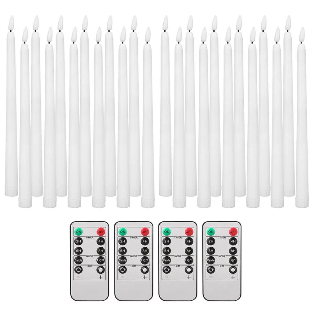 Flameless Taper Candles Set Timer Remote Flickering 6 to 24 Pieces