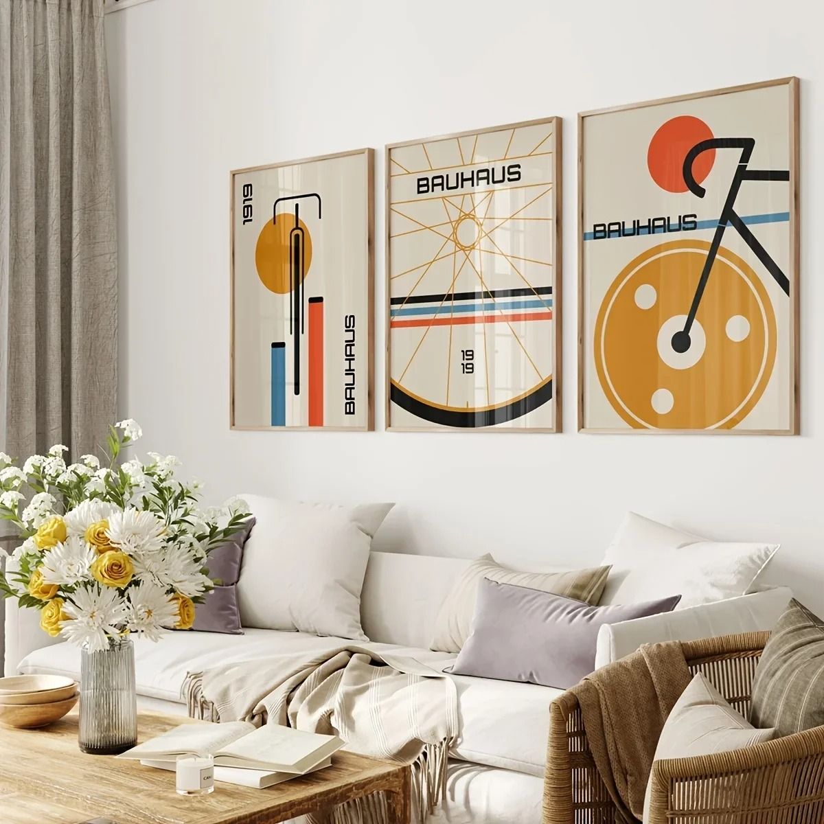 Bauhaus Bicycle Canvas Wall Art Set Mid Century Modern Posters for Home Decor