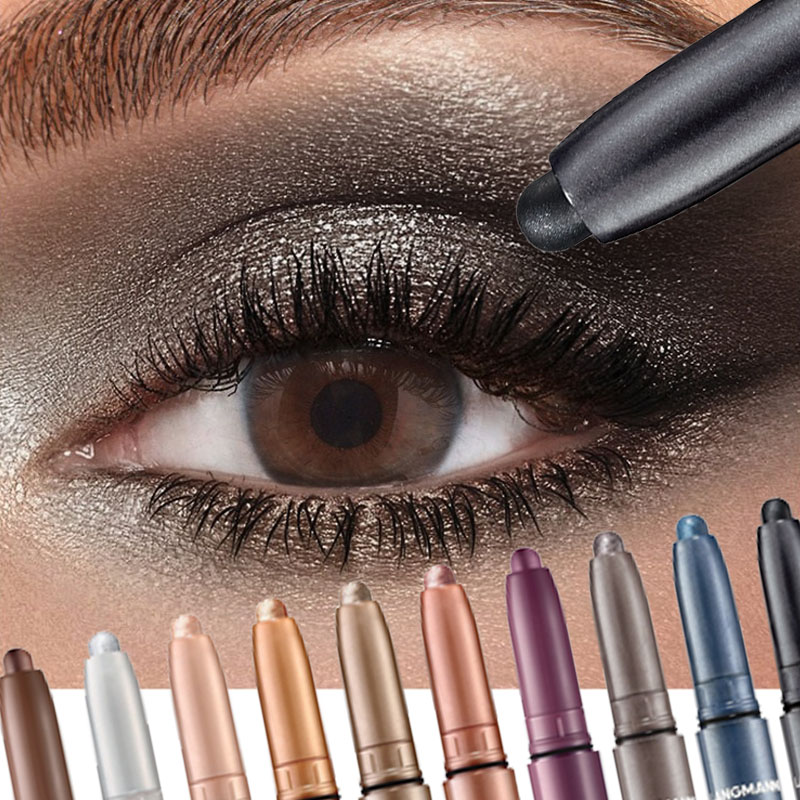 Waterproof Smoky Dark Black Eyeshadow Pencil Stick Matte Metallic Pearlescent Glitter Makeup Tool Highlighter Pen