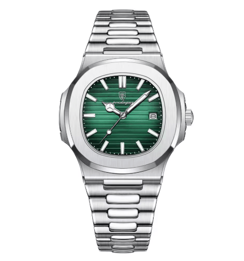 POEDAGAR Luxury Square Stainless Steel Quartz Watch for Men