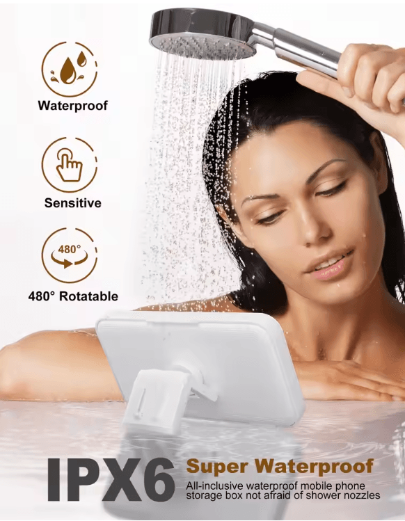 Waterproof Shower Phone Holder with Speaker and 480 Degree Rotation
