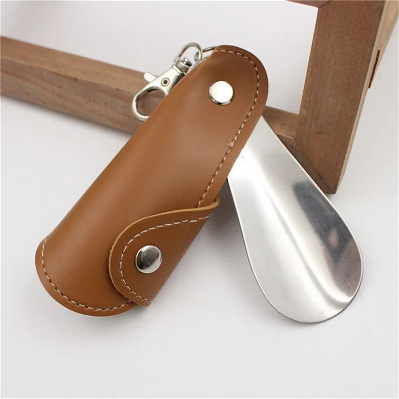 Portable Mini Metal Shoe Horn – Travel Shoehorn with Leather Handle for Keychain