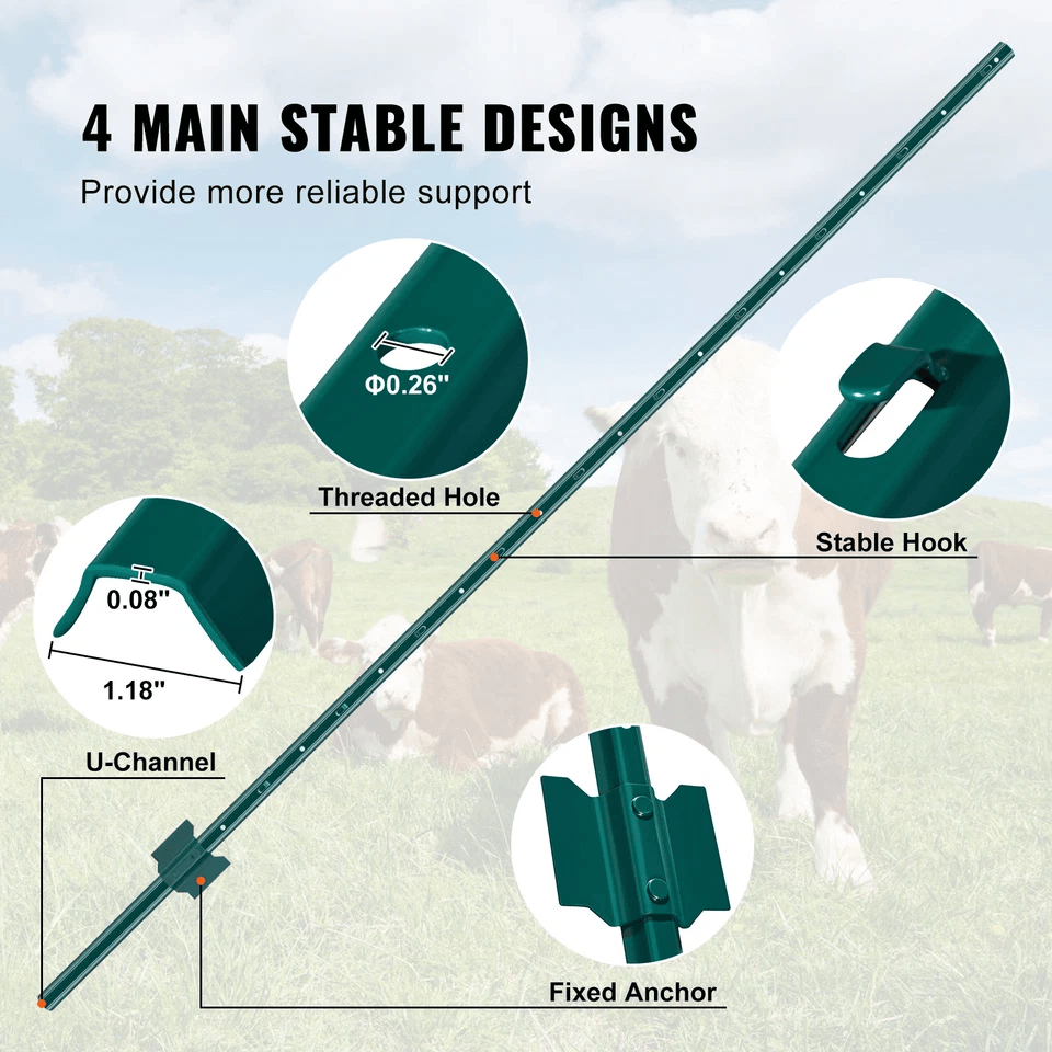 Heavy Duty Green Metal T-Post Fence Posts