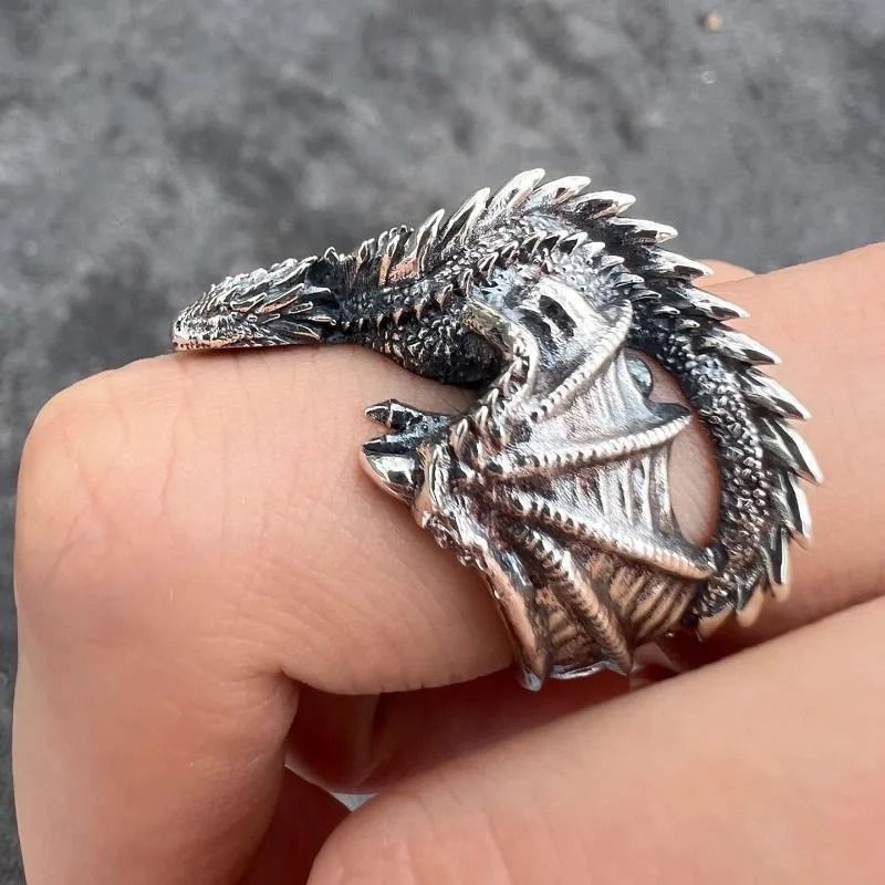Antique Silver Dragon Wing Adjustable Ring
