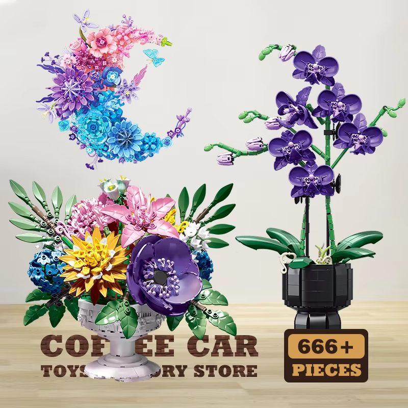 Creative Bonsai Building Blocks Bouquet 3D Model DIY Flower Kit
