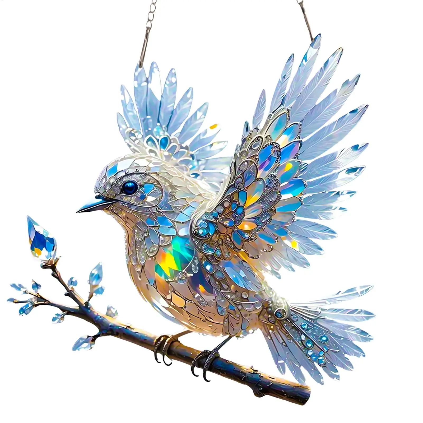 Stained Glass Bird Ornament, Reflective Hanging Decor for Windows, Porches & Gifts