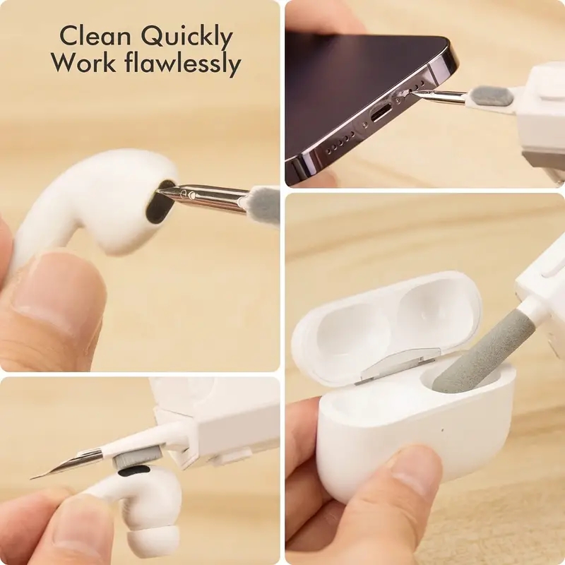 8-in-1 Keyboard Cleaning Kit, AirPods, Laptop & Phone Cleaning Tools with Retractable Brush & Flocking Sponge