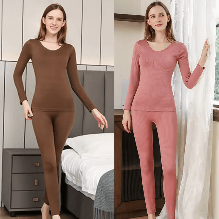 Womens Thermal Underwear Set Long Johns with Shaping and Middle Collar ( One Size for 88–143 lbs)