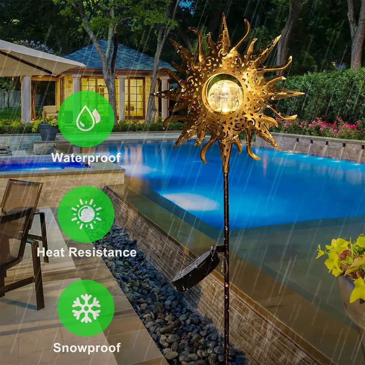 Waterproof Outdoor Fairy Garden Stake Led Solar Iron Decor Light Lamp, IP65 Metal Landscape Lights for Fence Pathway