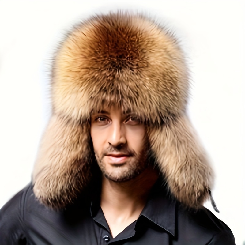Warm Hat, Faux Fur Men's Bomber Cap, Thickened Winter Hat