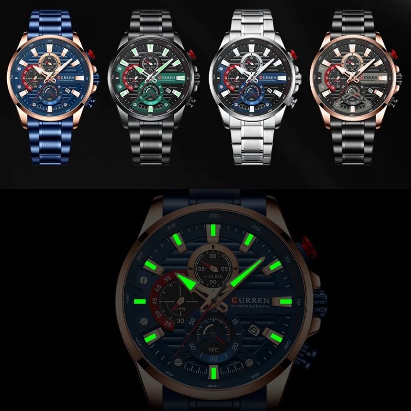 Mens Sports Chronograph Quartz Watch with Stainless Steel Case