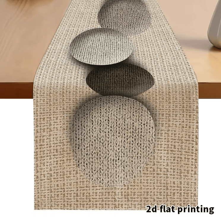 Earth-Toned Pebble Pattern Table Runner – Textured Linen Neutral Decor Accent