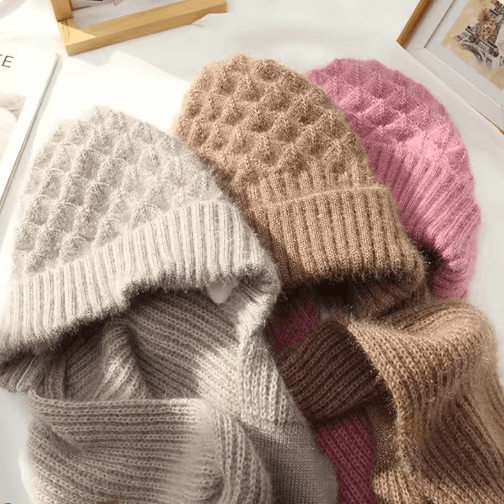 CozyWrap Winter Beanie Scarf Set – Womens Knitted Hat and Scarf Windproof Plush Beanie