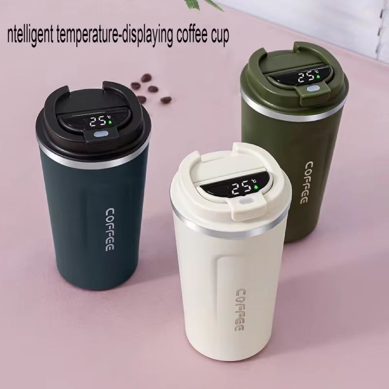 New Intelligent Temperature Measurement Stainless Steel Coffee Cup – Solid Color Gradual Change Thermos, Portable