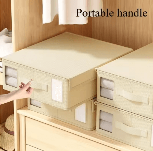Foldable Thick Fabric Bedding Storage Box - Zippered Organizer with Window for Sheets & Blankets (Closet Use)