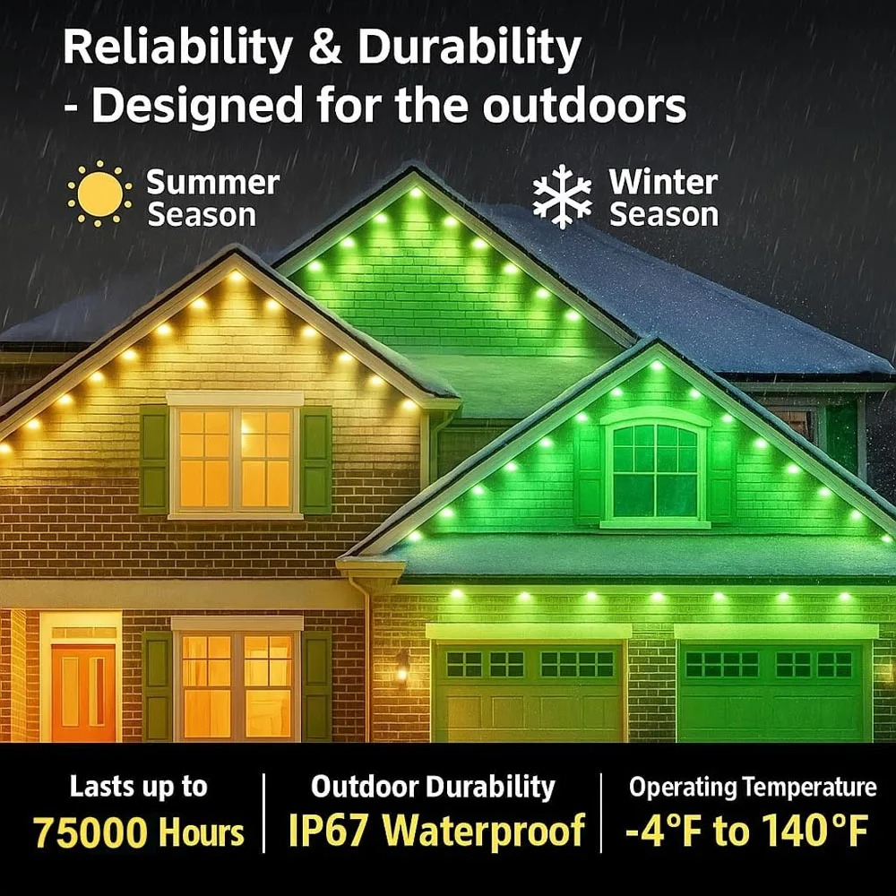 Outdoor Smart Waterproof Eaves Lights with Remote, App Control, DIY Light for Daily, Festival Christmas Party
