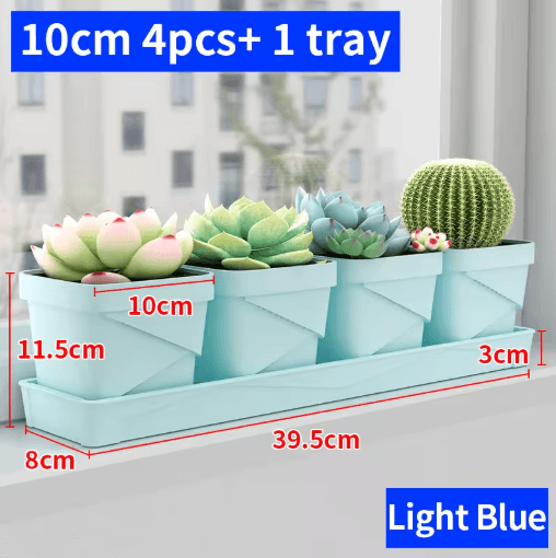 Square Ventilated Plastic Flower Pot Succulent Planter with Thick Drainage Tray