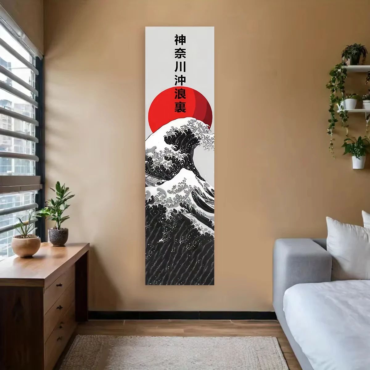 Japanese Wave Red Sun Wall Tapestry Ukiyo-e Aesthetic Room Decor