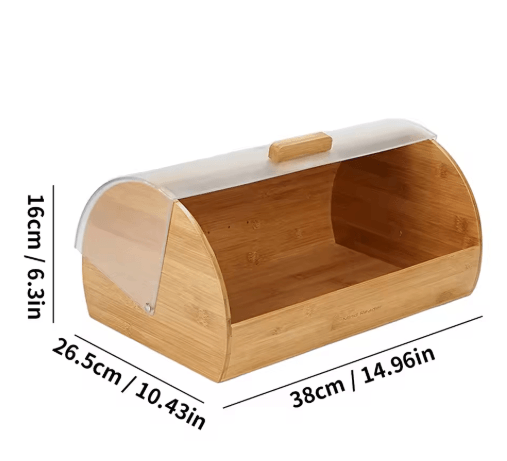 Farmhouse Bamboo Roll Top Bread Box Space Saving Airtight Kitchen Storage with Clear Acrylic Lid