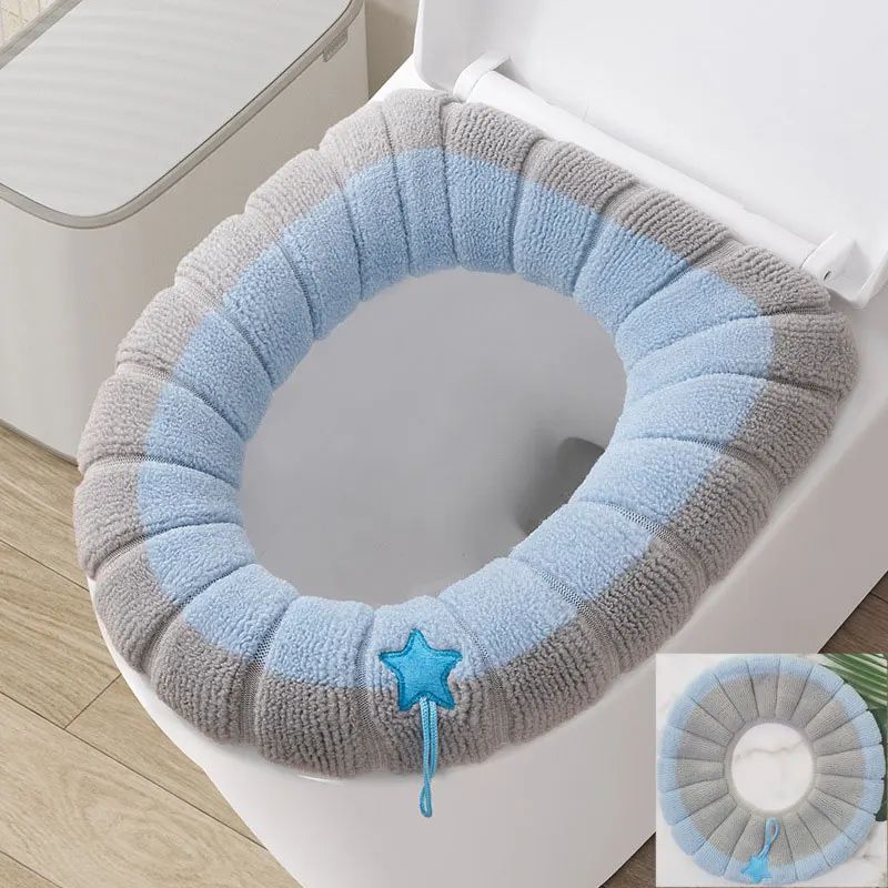 Winter Warm Toilet Seat Cover Cushion – Thick Soft Washable Bathroom Closestool Pad with Handle