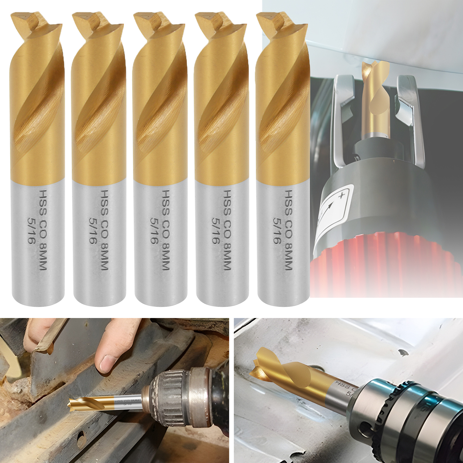 Cobalt Spot Weld Drill Bit Set Kit, High-Speed Cobalt Steel, Weld Cutter Tool for Removal