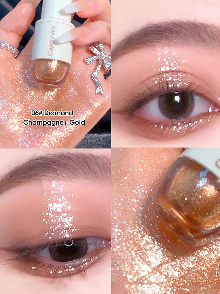 High Gloss Cappuvini Star Dots Liquid Eye Shadow, Pearlescent Fine Flashing, Easy Dizzy Cubs Bowling Ball Effect