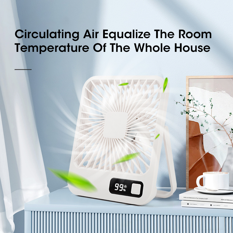 Rechargeable Foldable Desktop Fan with LED Display – Quiet, Powerful, Five-Speed Adjustable with Type-C Charging