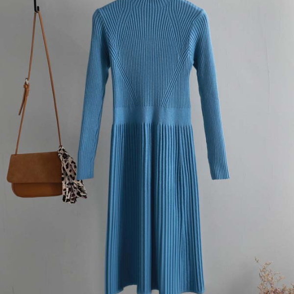 Thick Knit Autumn Winter Dress Female, Slim Long Sweater Dress Women, Slim A-line Basic Dress Casual