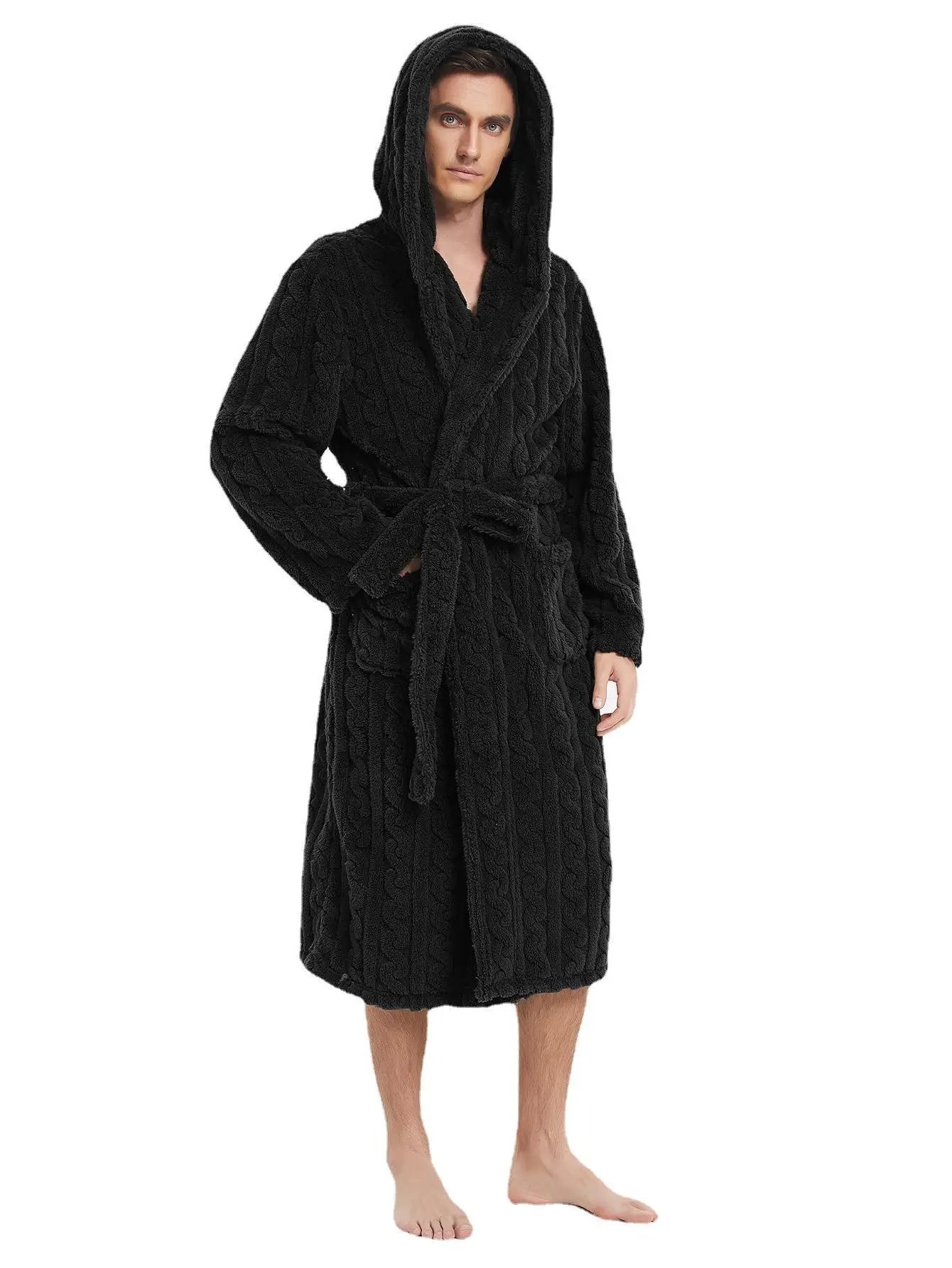 Luxurious Thickened Jacquard Hooded Couple's Robe