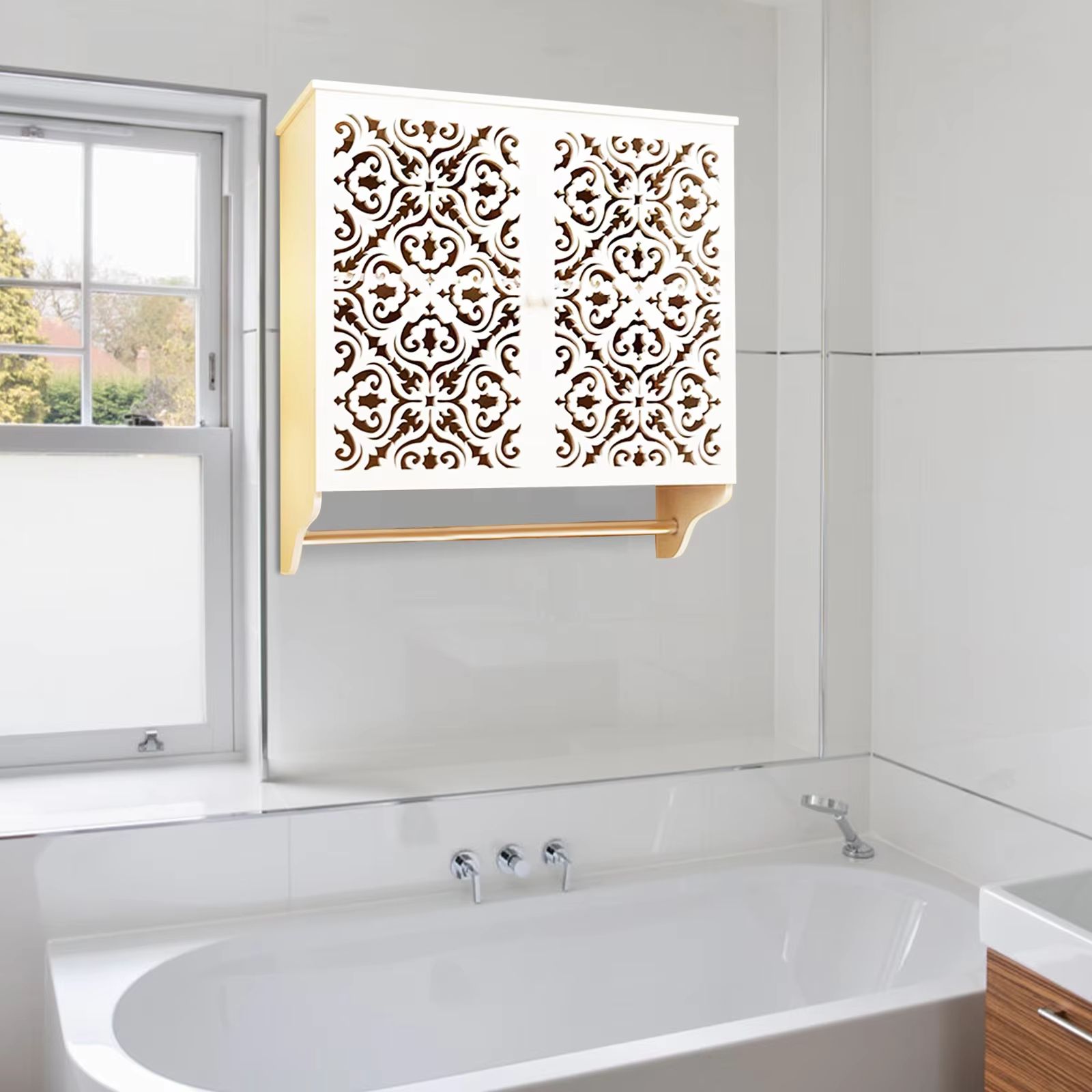 Bathroom Wall Cabinet with Towel Bar Over Toilet Space Saver Wall Mounted Storage Cabinet with Shelves