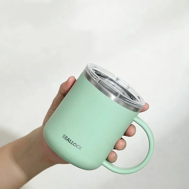 304 Stainless Steel Insulated Water Cup – 450ml Anti-Scalding Milk & Juice Mug with Lid