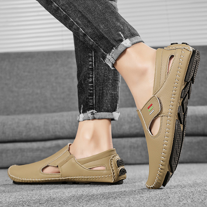 Mens Hollowed Out Leather Loafers, Summer Casual Shoes, Hand Sewn Driving Shoes, Luxo Facon Style Footwear