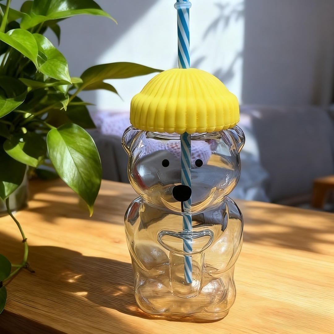 New Cartoon Bear Shaped Coffee Mug, Cute Bear Mug Glass Cup With Straw, Transparent Milk Coffee Water Cups